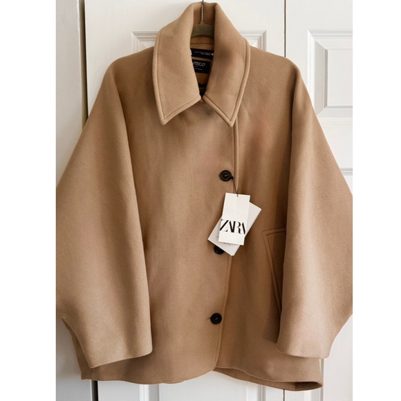 NWT Zara Wool Blend Short Coat ZW Collection in Taupe Brown - Picture 12 of 16